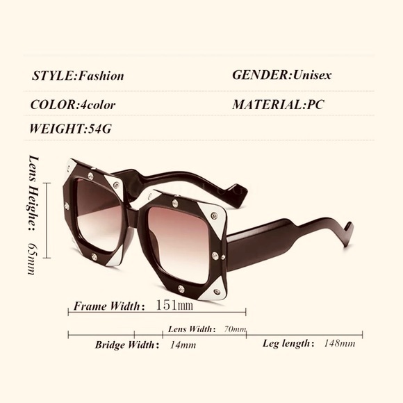 🕶TRENDY AND UNIQUE CRYSTAL EMBELLISHED SUNNIES IN BROWN AND WHITE-NEW‎ - Picture 8 of 8